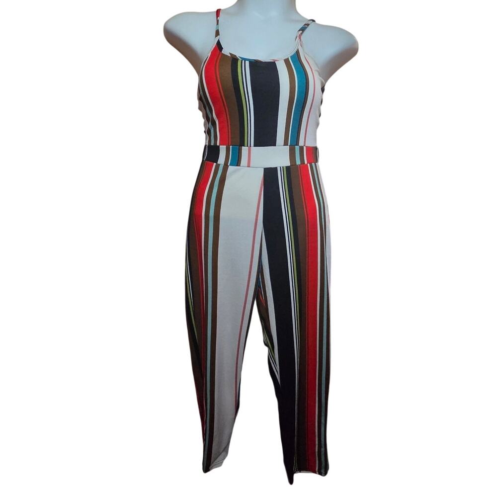 Striped Sleeveless Jumpsuit Size Medium